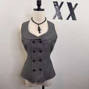 TED BAKER Grey Check Wool Vest Double Breasted Waistcoat Peter Pan Collar 2